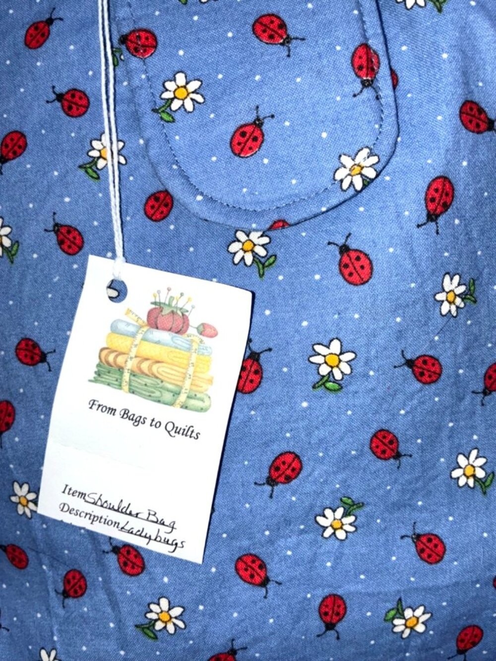 NWT Handmade Ladybug Daisy Shoulder Bag Tote Purse Cotton Lined Magnet Pocket #k - Picture 2 of 5